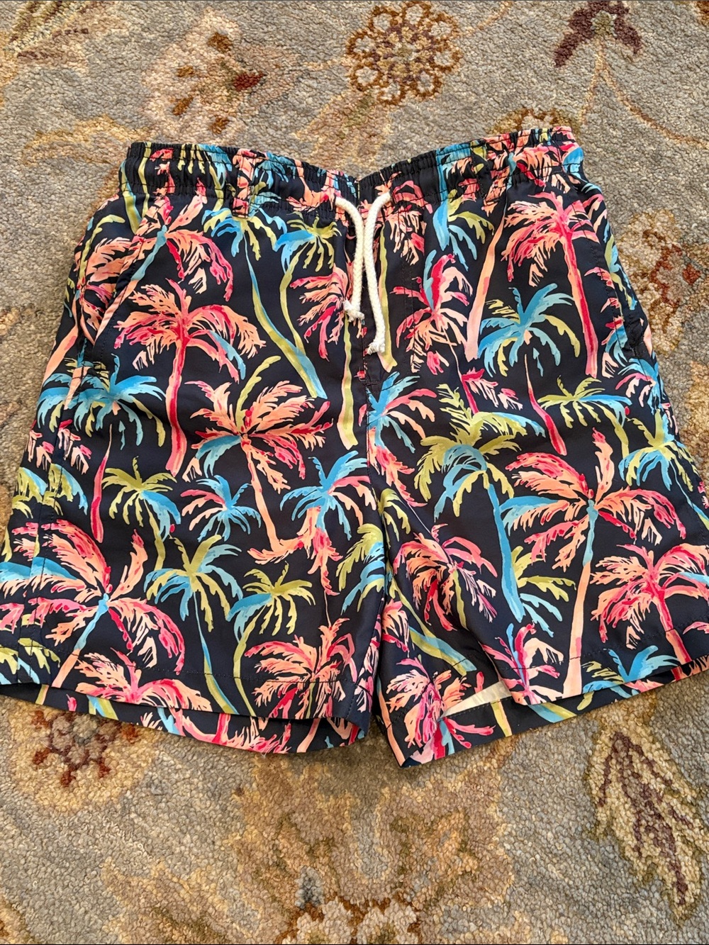 ✨ NWOT ✨ Southern Marsh Swim Shorts with Neon Coral and Blue Palm Print, YM